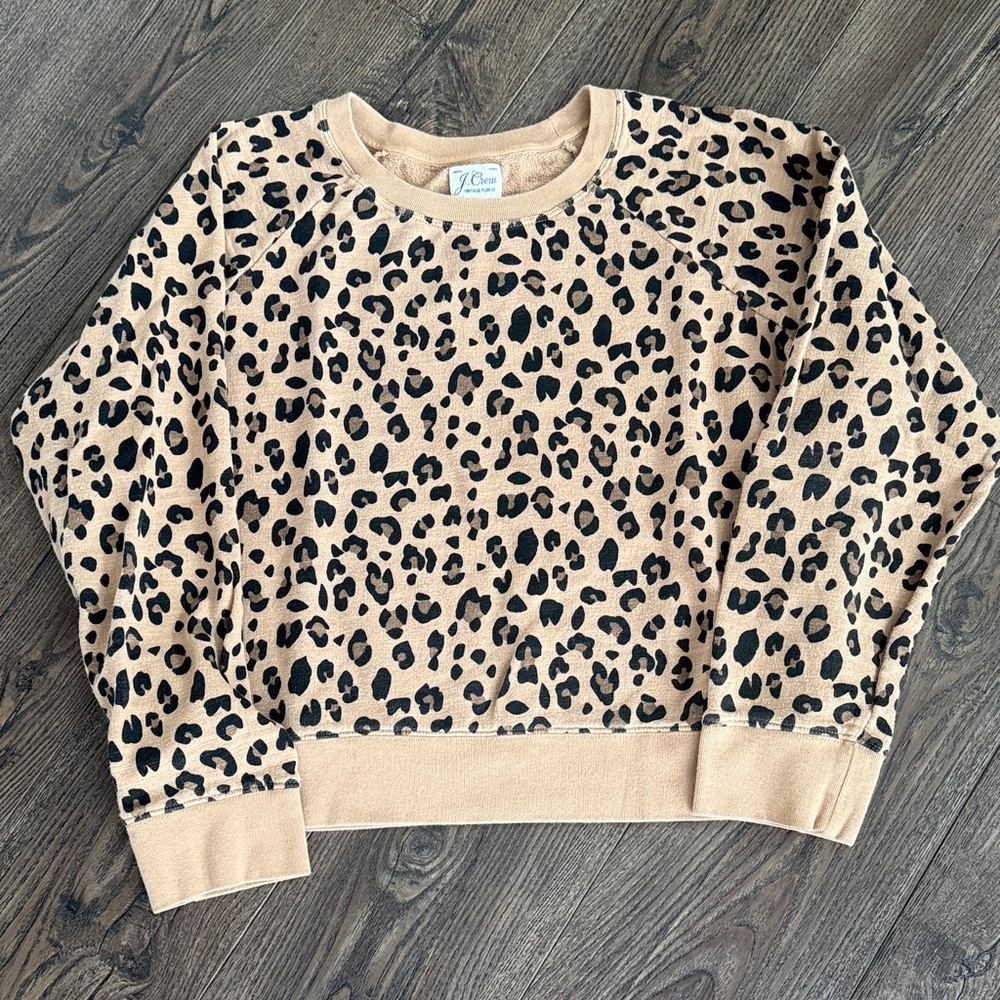 J. Crew vintage fleece cheetah print crewneck cropped Large - Picture 1 of 5